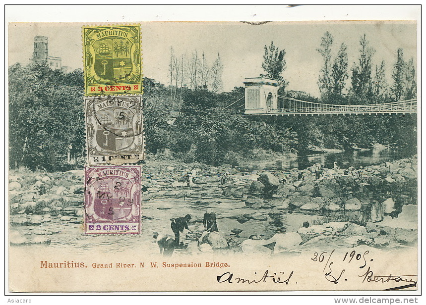 Mauritius Maurice  Grand River  NW Suspension Bridge Pont Suspendu  Used 3 Stamps - Maurice