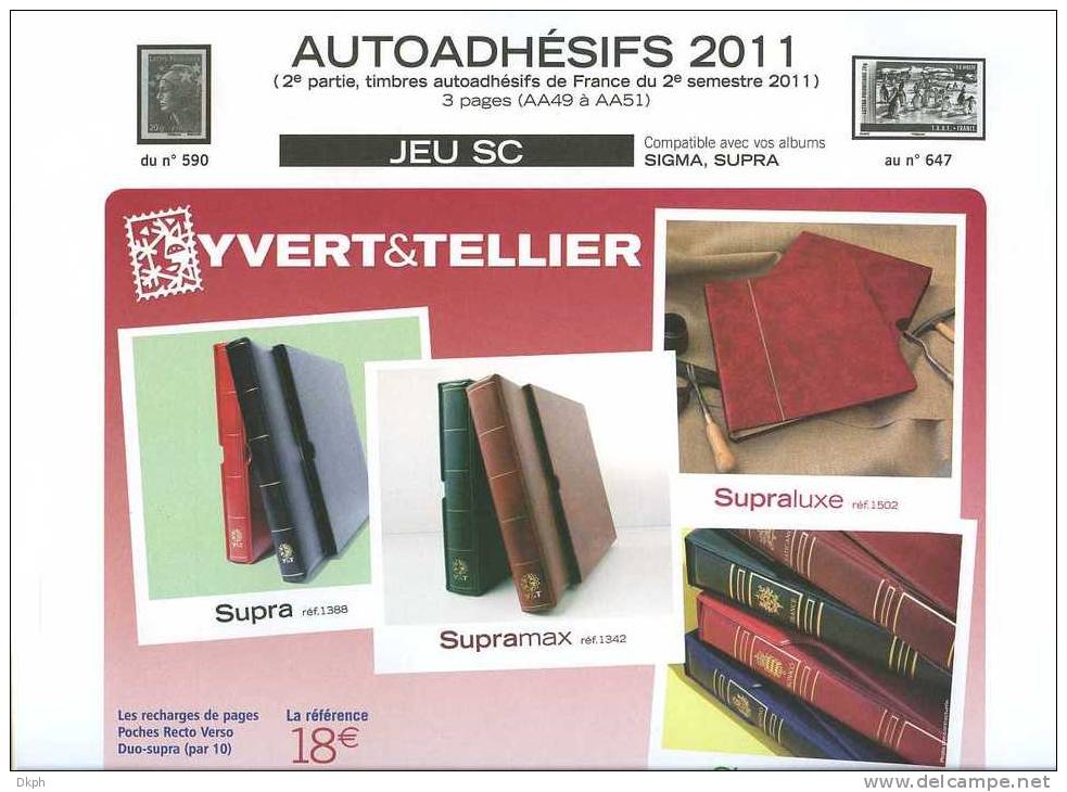JEU FRANCE SUPRA YVERT AUTOADHESIFS 2011 2EME SEMESTRE - Pré-Imprimés