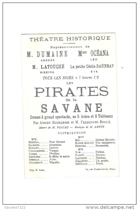 CHROMO THEATRE HISTORIQUE - LES PIRATES DE LA SAVANE - Mr. DUMAINE - Other & Unclassified