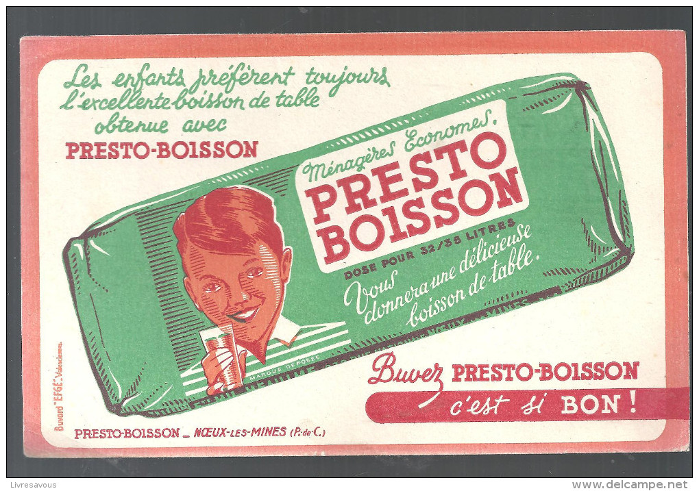 Buvard. PESTO-BOISSON Boisson De Table PESTO-BOISSON à Noeux Les Mines (Pas De Calais) - Limonadas - Refrescos