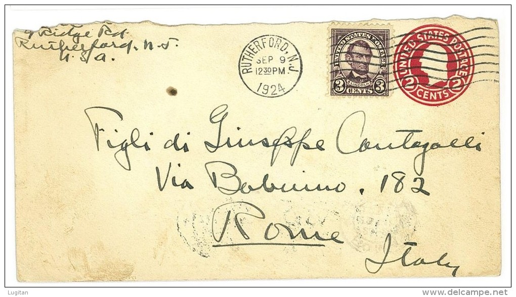 STATI UNITI - POSTAL STATIONERY 2 CENTS -  DA RITHERFORD PER L'ITALIA - ANNO 1924 - 1921-40