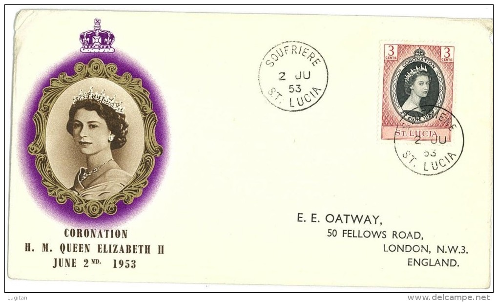 SANTA LUCIA - INCORONAZIONE ELISABETTA II - FDC ANNO 1953 - St.Lucie (1979-...)