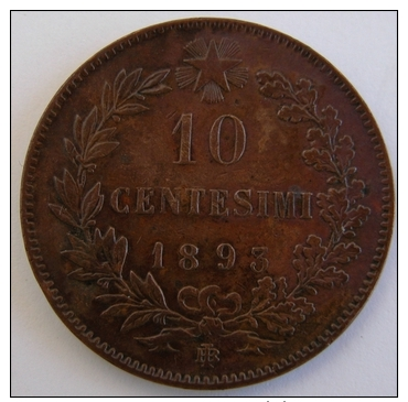 Regno  Umberto I° 10 Cent. 1893  Roma - 1878-1900 : Umberto I