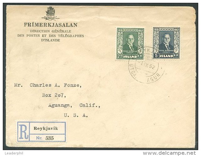 ICELAND TO USA Registered Cover 1952 VF - Storia Postale