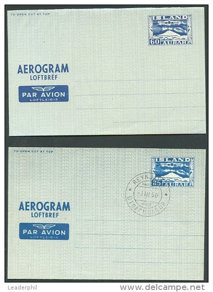 ICELAND Mi # LF 1 & LF 2, 2 Aerograms 1949/50 VF - Poste Aérienne