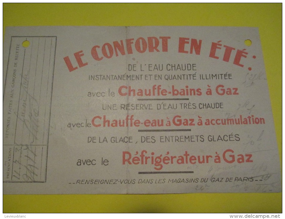 Quittance D´Abonnement / Société Du Gaz De Paris/ 1934         GEF22 - Elektriciteit En Gas