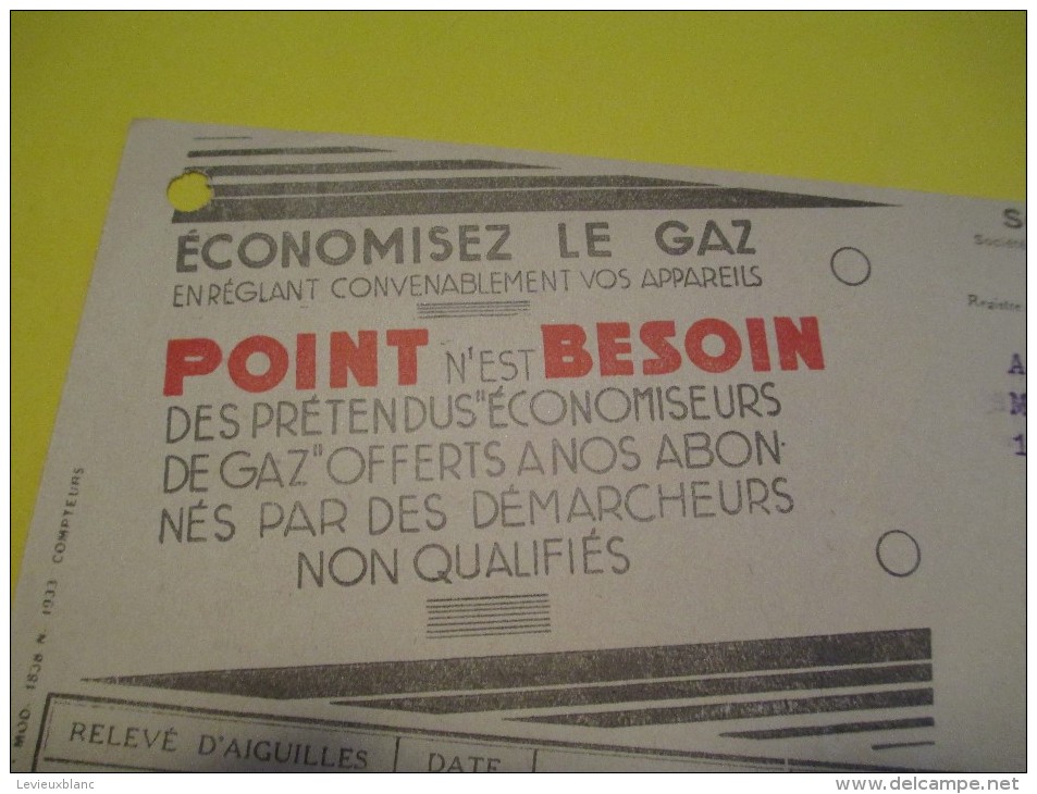 Quittance D´Abonnement / Société Du Gaz De Paris/ 1934         GEF23 - Electricity & Gas