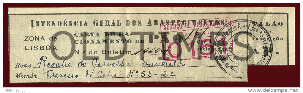 INTENDENCIA GERAL DOS ABASTECIMENTOS - CARTA DE RACIONAMENTO DE PAO - 1950 INVOICE - Portugal
