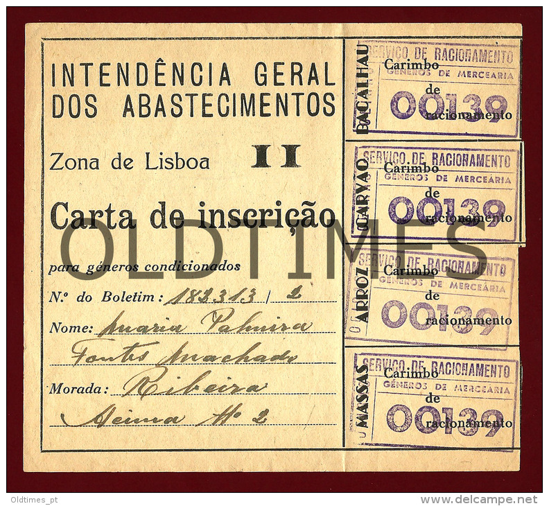 INTENDENCIA GERAL DOS ABASTECIMENTOS - CARTA DE INSCRIÇAO - SERVIÇO DE RACIONAMENTO - 1950 INVOICE - Portogallo