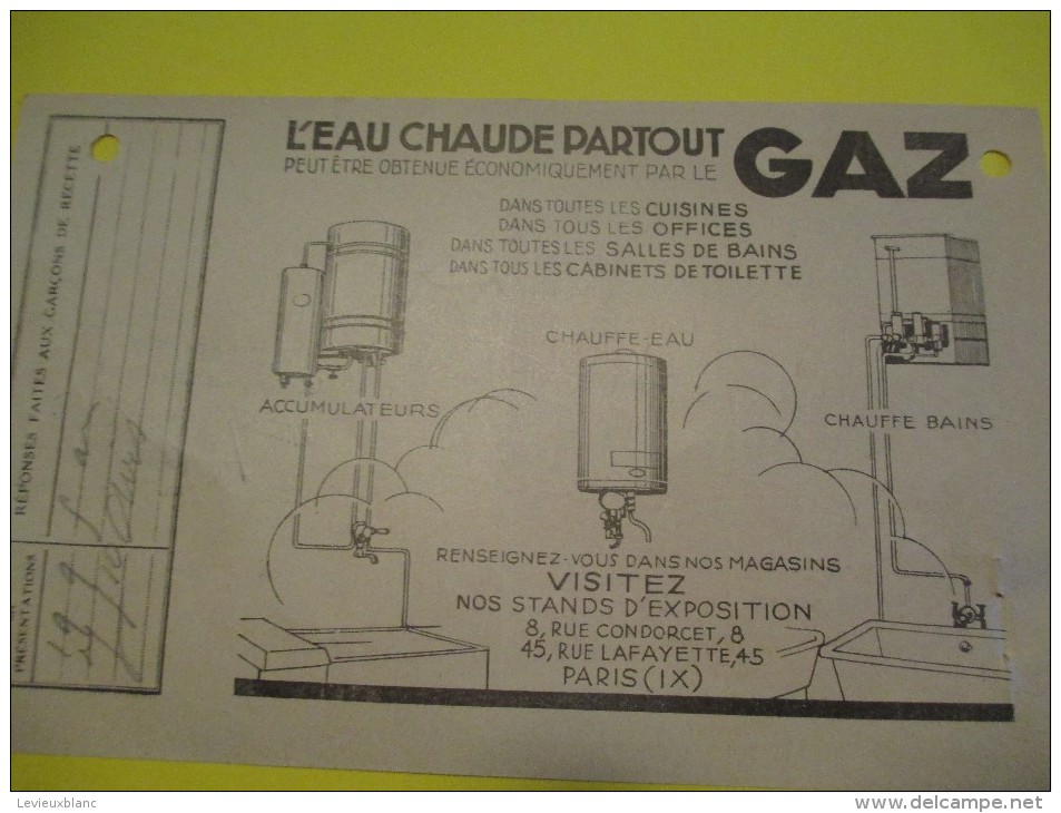 Quittance D´Abonnement / Société Du Gaz De Paris/ 1935       GEF30 - Elektriciteit En Gas