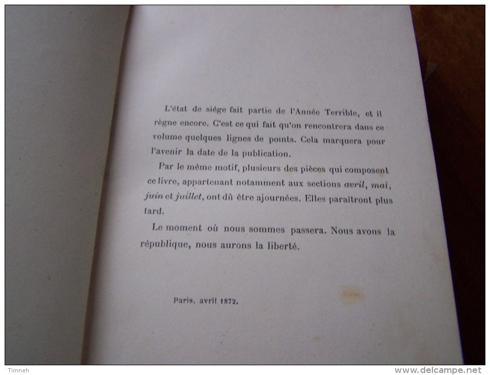 L ANNEE TERRIBLE VICTOR HUGO 27e Edition 1875 LIBRAIRIE HACHETTE ET CIE - 1801-1900