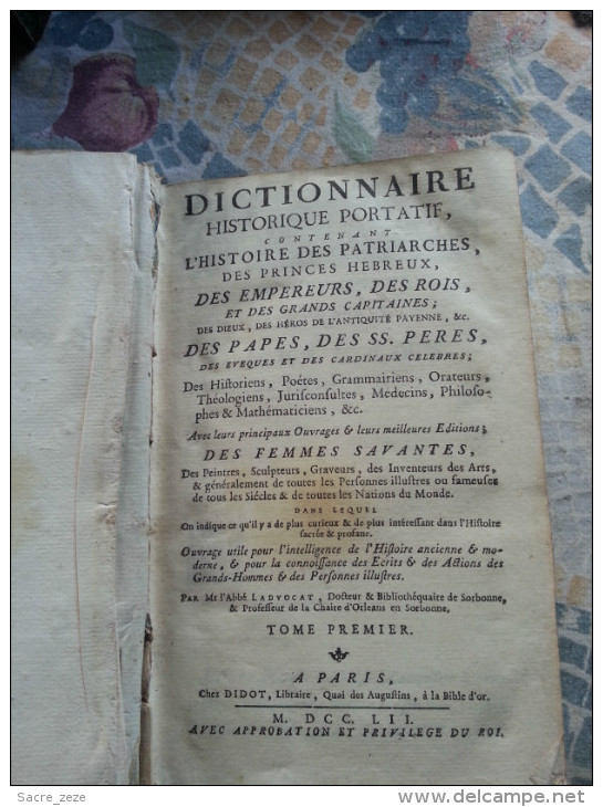 DICTIONNAIRE HISTORIQUE PORTATIF 1752 - 1701-1800