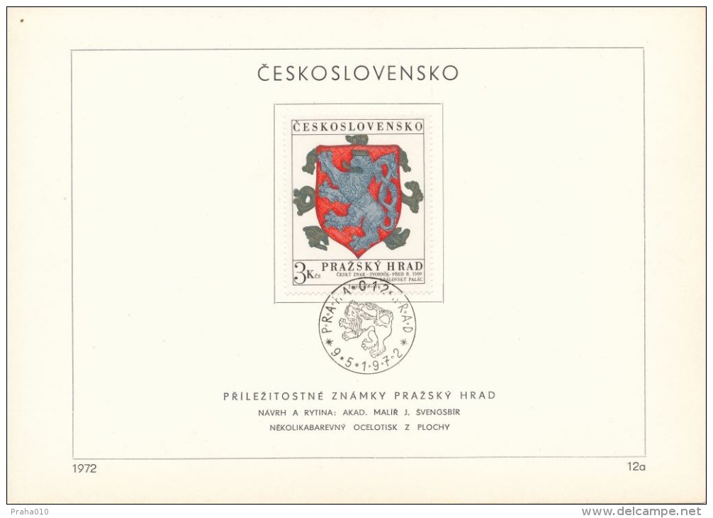 Czechoslovakia / First Day Sheet (1972/12a) Praha 012: Prague Castle (ceiling - Royal Palace) Coat Of Arms Czech Kingdom - Autres & Non Classés
