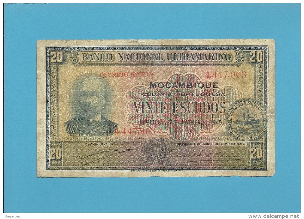 MOZAMBIQUE - 20 ESCUDOS - 29.11.1945 - P 96 - Seal Type III - ANTÓNIO ENNES - PORTUGAL - Mozambico