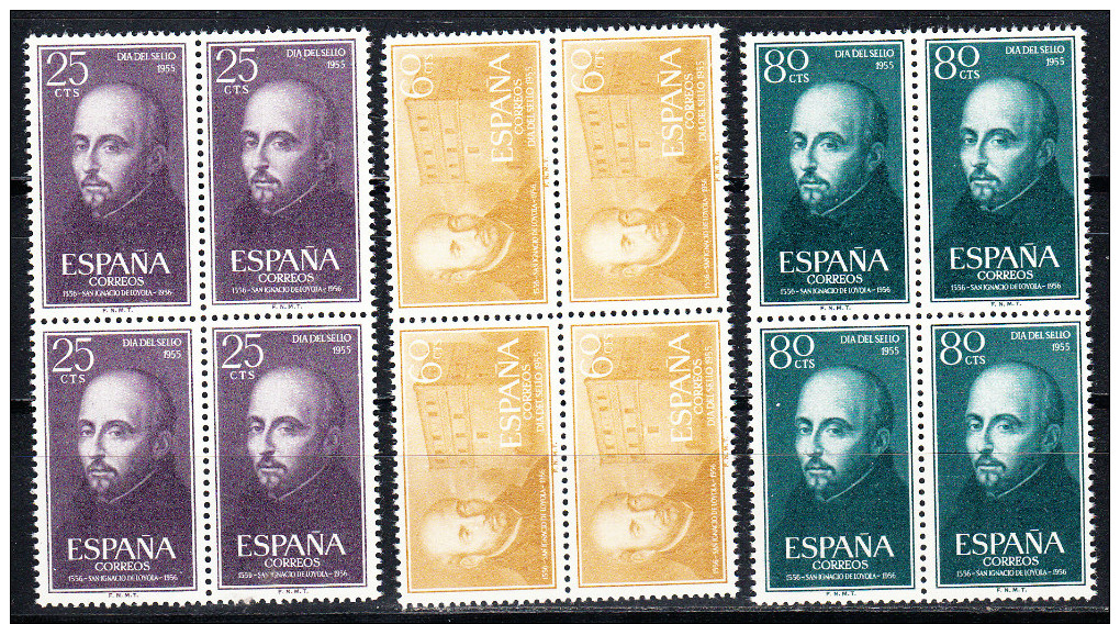 ESPAÑA 1955.EDIFIL Nº 1166/1168. SAN IGNACIO DE LOYOLA,BLOQUE DE 4   NUEVOS SIN CHARNELA. .SES665 - Nuevos