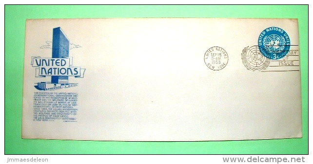 United Nations New York (USA) 1953 FDC Stationery Stamped Enveloppe - 3c - Emblem - Cartas & Documentos