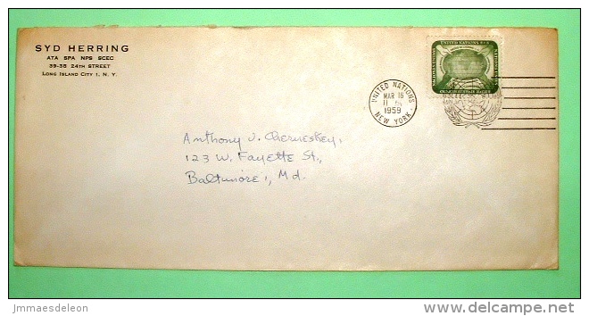 United Nations New York (USA) 1959 Cover To Baltimore - Hands And Earth Globe - Cartas & Documentos