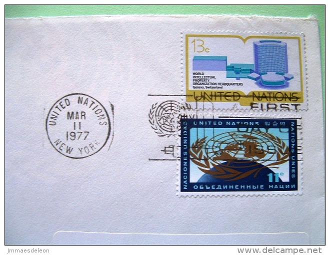 United Nations New York (USA) 1977 FDC Cover To Ridgefield - Building - Earth Globe And Emblem - Censor On Back - Lettres & Documents