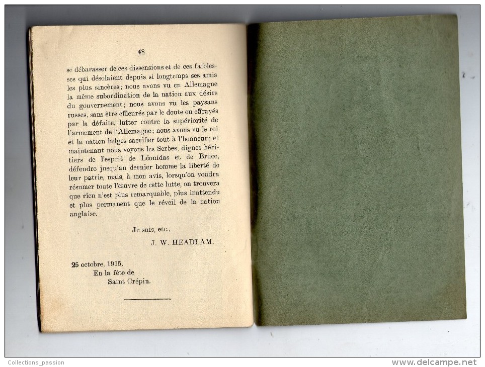 Militaria , LE REVEIL DE L´ANGLETERRE , Lettre à Un Neutre , 1915 , Guerre , 48 Pages,2 Scans, Frais Fr : 3.00€ - Guerre 1914-18