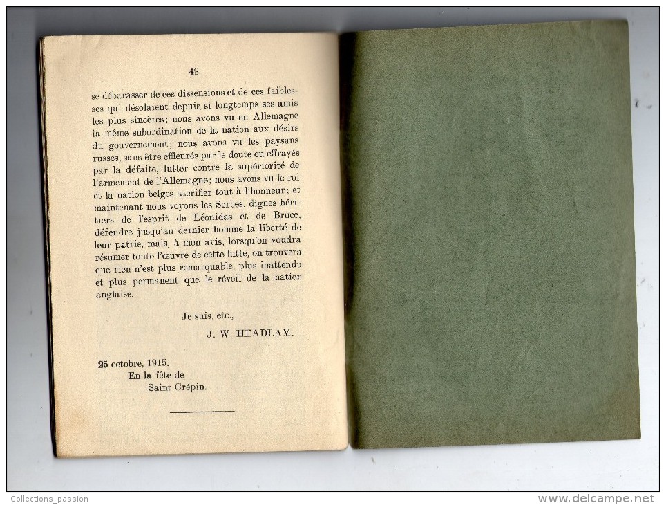 Militaria , LE REVEIL DE L´ANGLETERRE , Lettre à Un Neutre , 1915 , Guerre , 48 Pages,2 Scans, Frais Fr : 3.00€ - War 1914-18