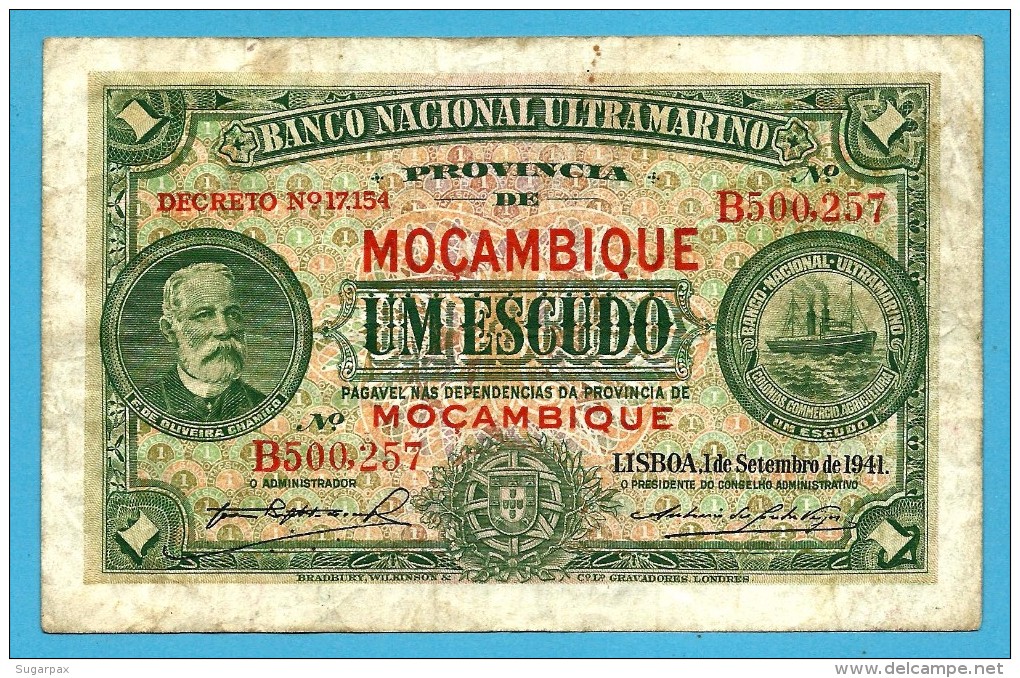 MOZAMBIQUE - 1$00 - 1 ESCUDO - 01.09.1941 - P 81 - F. De OLIVEIRA CHAMIÇO - PORTUGAL - Mozambique