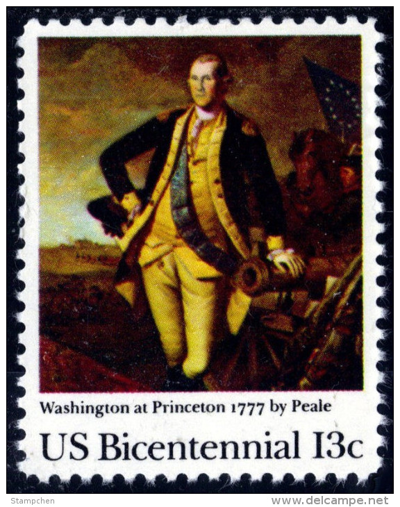 1977 USA George Washington At Princeton Stamp #1704 Bicentennial Series Painting Flag Famous Martial Gun - George Washington