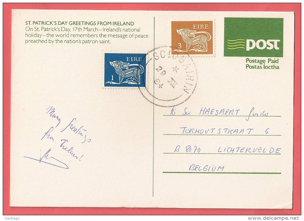 PostCard / Carta Poist : St Patrick's Day / PSPC16  PEACE / Stempel : SCIOBAIRIN - Interi Postali