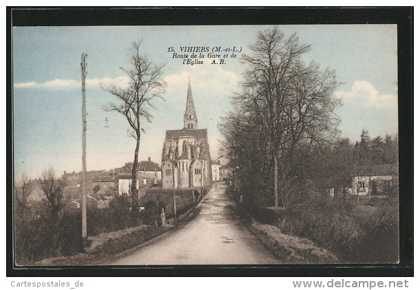 CPA Vihiers, Route De La Gare Et De L'Église - Other & Unclassified