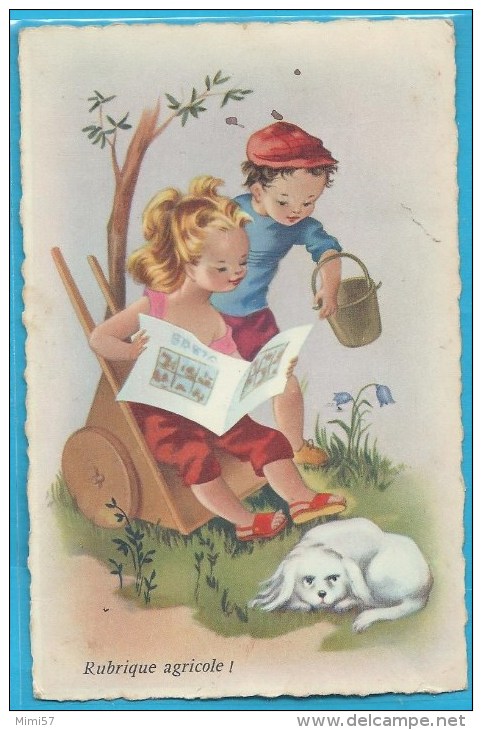 C.P.A. Enfants Et Chien - Rubrique Agricole - Humorvolle Karten