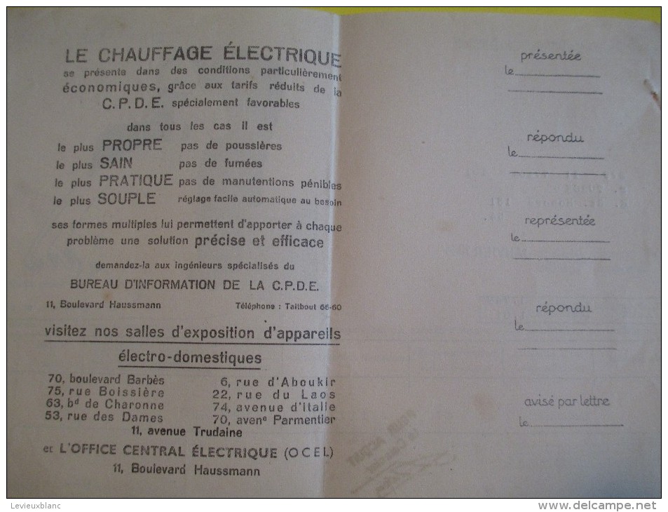 Quittance D´électricité/ Compagnie Parisienne De Distribution D´Electricité/Chauffage électrique/ 1934  GEF18 - Elettricità & Gas