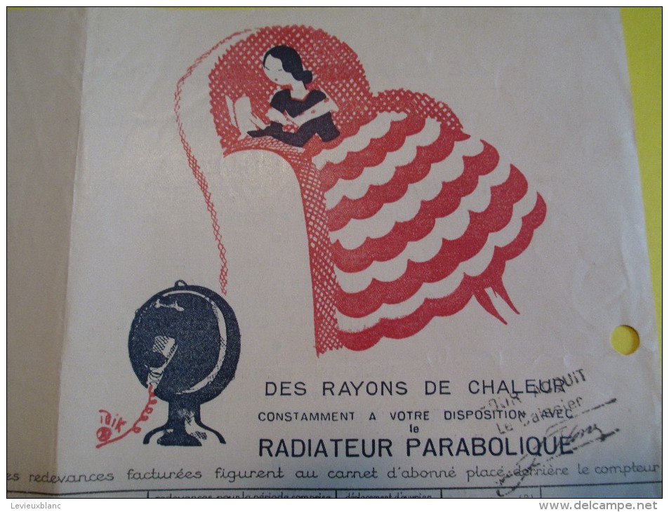 Quittance D´électricité/ Compagnie Parisienne De Distribution D´Electricité/Radiateur Parabolique/ 1934  GEF19 - Elektriciteit En Gas