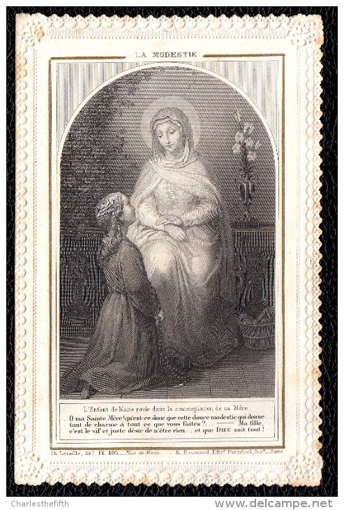 SANTINO - IMAGE PIEUSE LITHO DENTELEE Double  * MARIE AVEC ENFANT * La Modestie - Images Religieuses