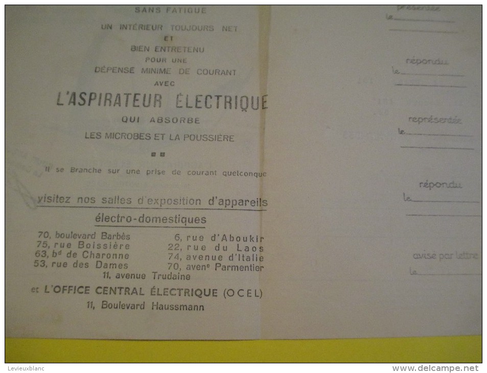 Quittance D´électricité/ Compagnie Parisienne De Distribution D´Electricité/Aspirateur électrique/ 1935  GEF29 - Elektrizität & Gas