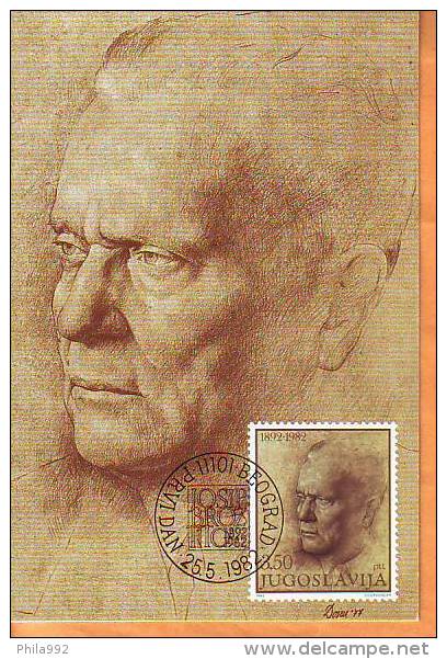 Yugoslavia 1982 Y Official Max C. Famous Persons Josip Broz Tito Mi No 1929 Postmark Beograd 25.05. - Cartes-maximum