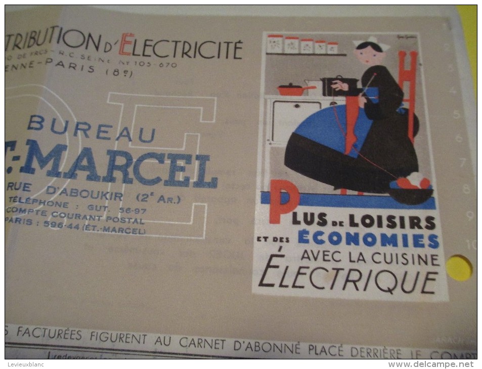 Quittance D´électricité/ Compagnie Parisienne De Distribution D´Electricité/Cuisine électrique/ 1937  GEF40 - Electricité & Gaz
