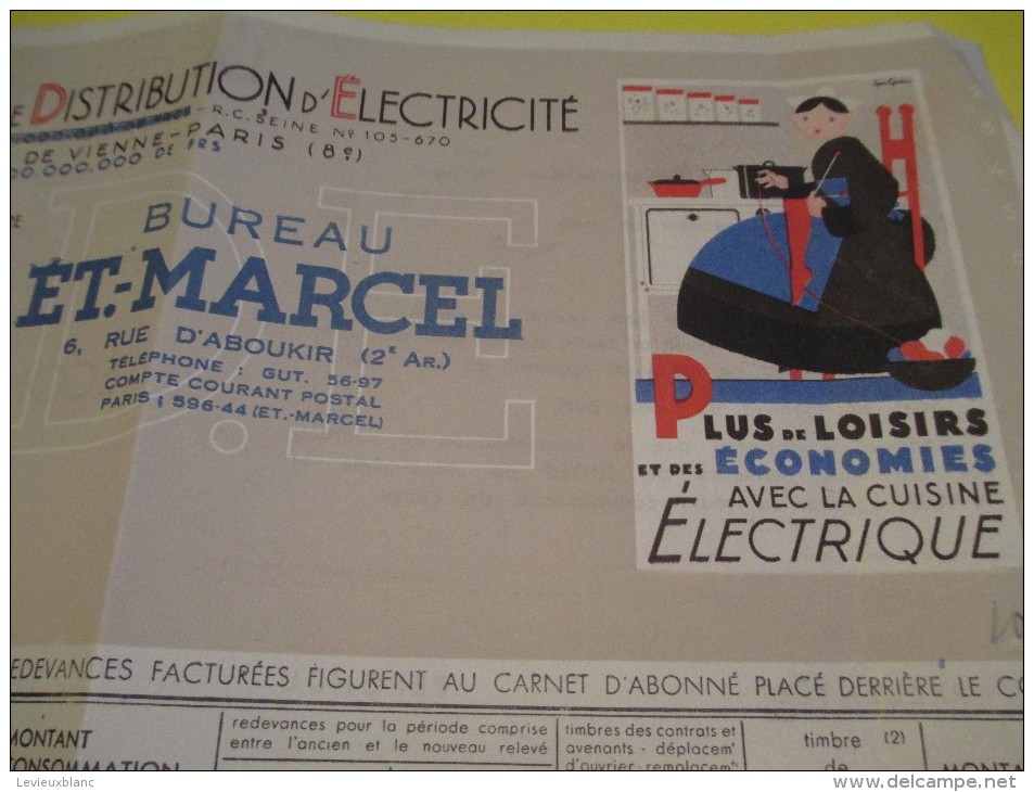 Quittance D´électricité/ Compagnie Parisienne De Distribution D´Electricité/Cuisine électrique/ 1937  GEF42 - Elektriciteit En Gas