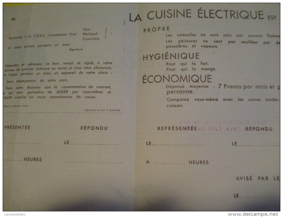 Quittance D´électricité/ Compagnie Parisienne De Distribution D´Electricité/Cuisine électrique/ 1937  GEF42 - Electricity & Gas