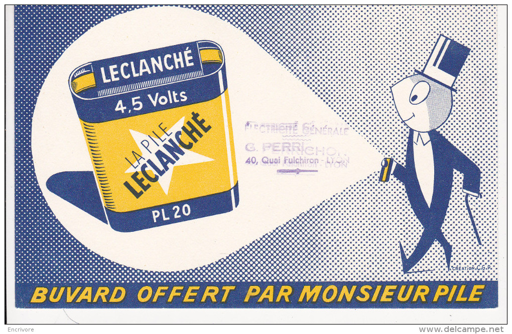 Buvard Piles LECLANCHE Offert Par Monsieur Pile - Tampon Perrichon Electricite Lyon - Batterien