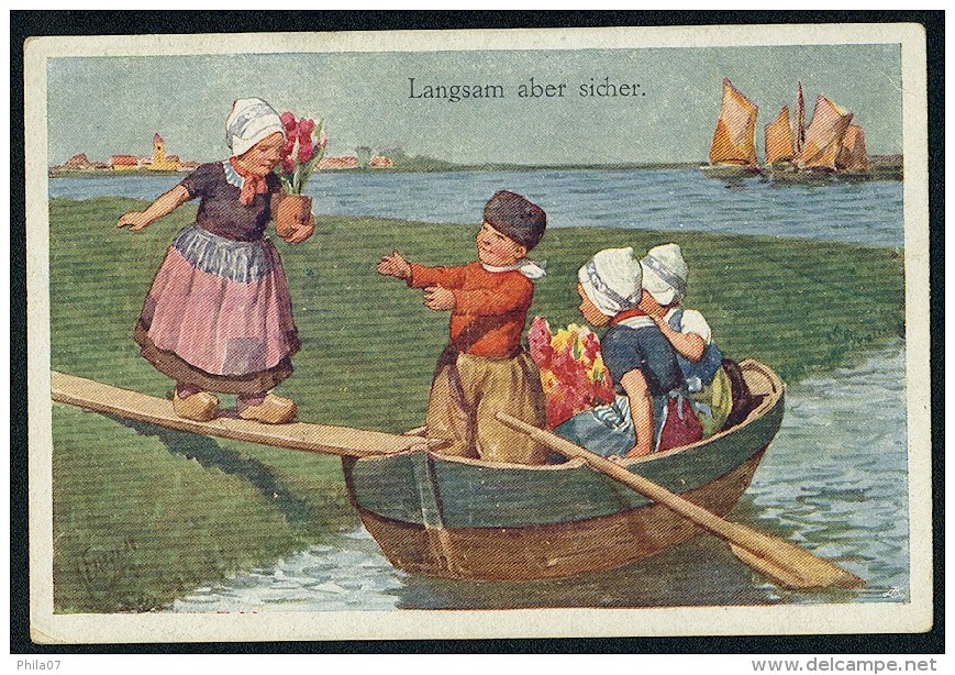 Feiertag, K. - Langsam Aber Sicher. - Boat, Boys, Girls - B.K.W.I. 177-6 ------- Postcard Traveled - Feiertag, Karl