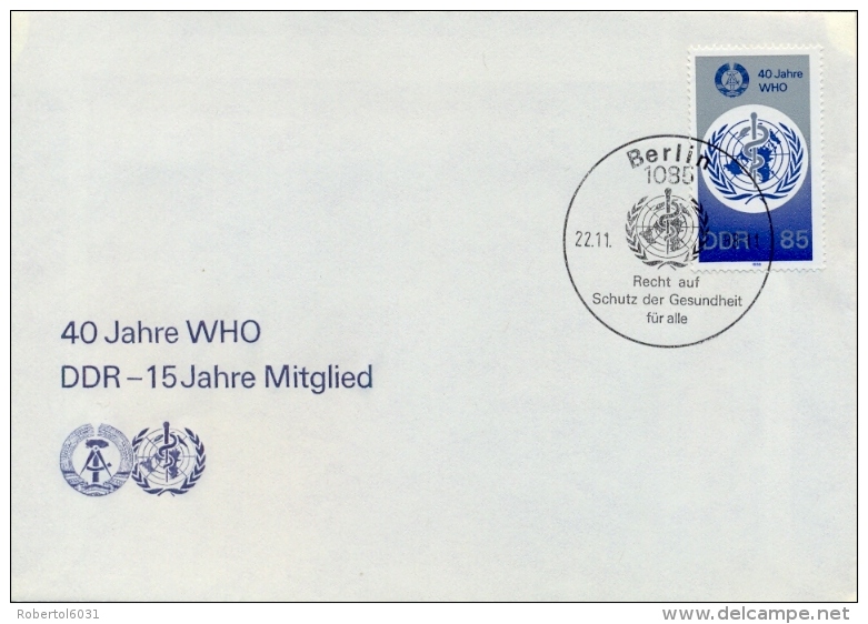 Germany DDR 1988 FDC 40th Anniversary Of World Health Organization WHO - OMS