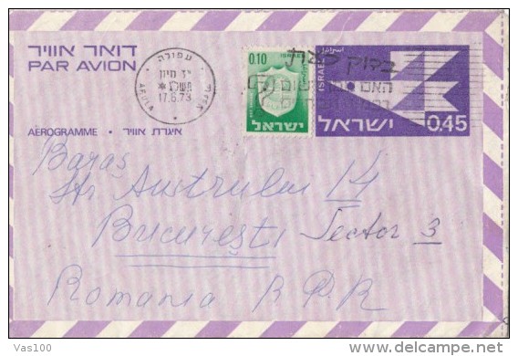 COAT OF ARMS STAMP ON AEROGRAMME, 1973, ISRAEL - Airmail