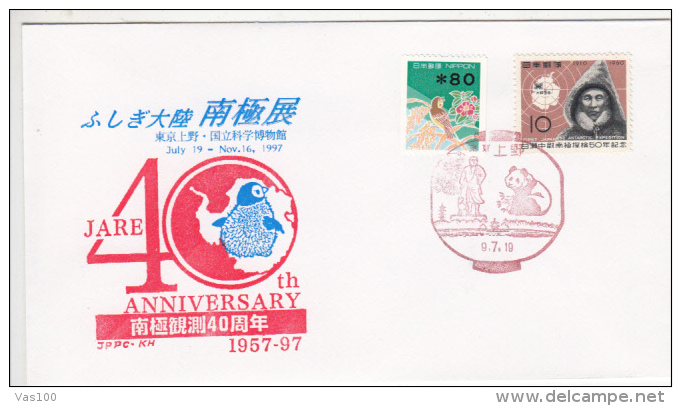 JAPONESE EXPEDITION IN ANTACTICA, PENGUINS, PANDA, STATUE, SPECIAL COVER, 1997, JAPAN - Spedizioni Antartiche