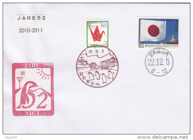 JAPONESE EXPEDITION IN ANTACTICA, PENGUINS, BASE, SHIP, SPECIAL COVER, 2012, JAPAN - Spedizioni Antartiche