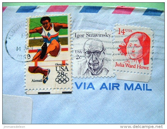 USA 1988 Cover Flushing To England - Olympics Sports Jump - Igor Stravinsky Music - Julia Ward Howe - Lettres & Documents