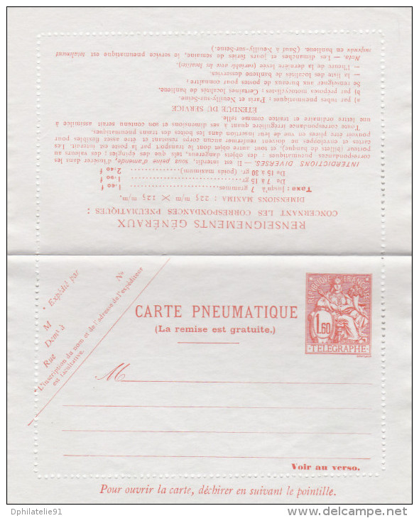 FRANCE 1900 Carte Pneumatique Chaplain 1 F 60 Neuve - Pneumatici