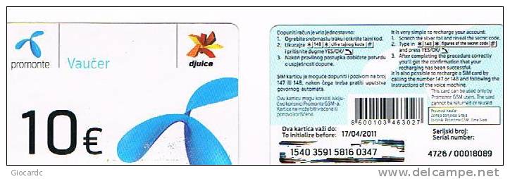 MONTENEGRO - PROMONTE GSM RECHARGE -  LOGO  (DJUICE ) -  USATA  -  RIF. 1576 - Montenegro