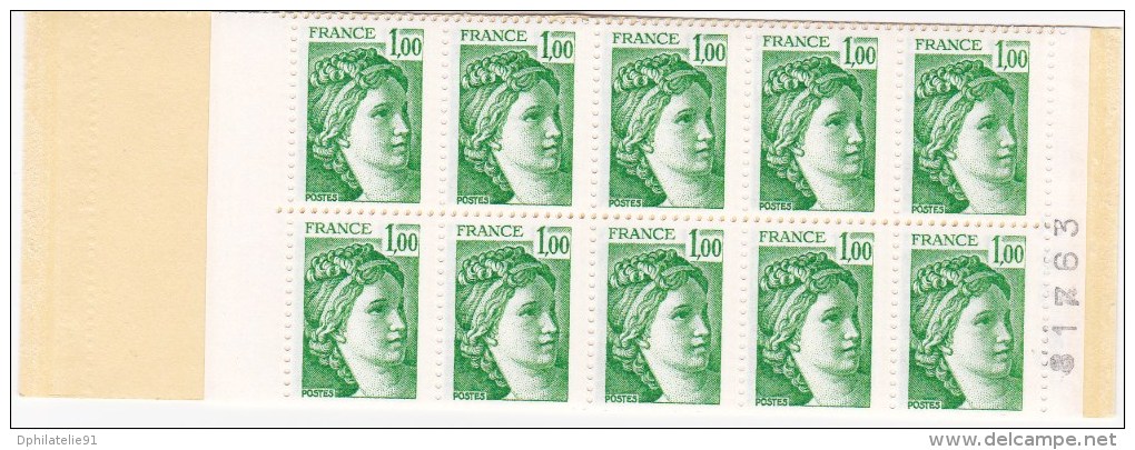 FRANCE Carnet CA1973-C1 De 20 Timbres Verts Sabine De Gandon à 1,00 F (voir Scan) - Moderne : 1959-...