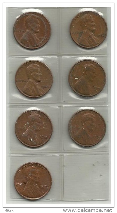 UNITED STATES - 7 Coins 1 Cent - 1964 D, 1967, 1967, 1969 D, 1970 D, 1973, 1979 - Used - 1959-…: Lincoln, Memorial Reverse