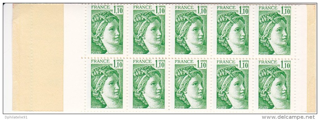 FRANCE Carnet CA2058-C1 De 20 Timbres Verts Sabine De Gandon à 1,10 F (voir Scan) - Moderni : 1959-…