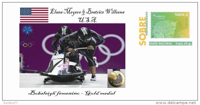 Spain 2014 - XXII Olimpics Winter Games Sochi 2014 Special Prepaid Cover - Bobsleigh Femenino U.S.A. Team - Winter 2014: Sochi